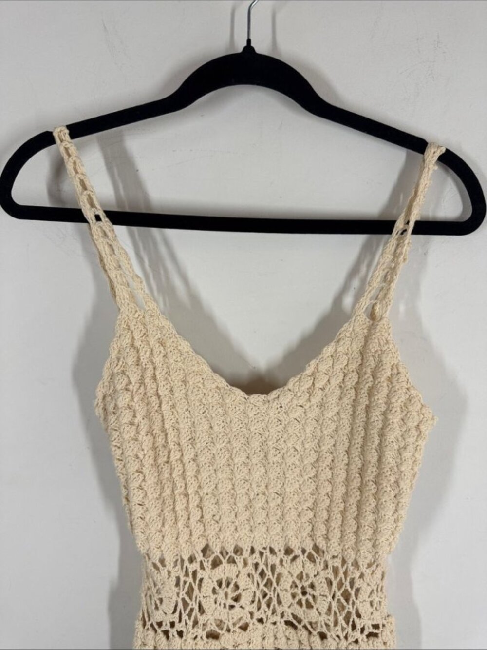 Hand Crocheted Cream Cover Up Dress Boho Festival Beach Resort Summer Vacation - Picture 3 of 13